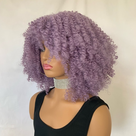 Curly Lilac Purple “Put On & Go” Premium Fiber Cosplay/Event or Daily Wear Wig - Picture 4 of 5